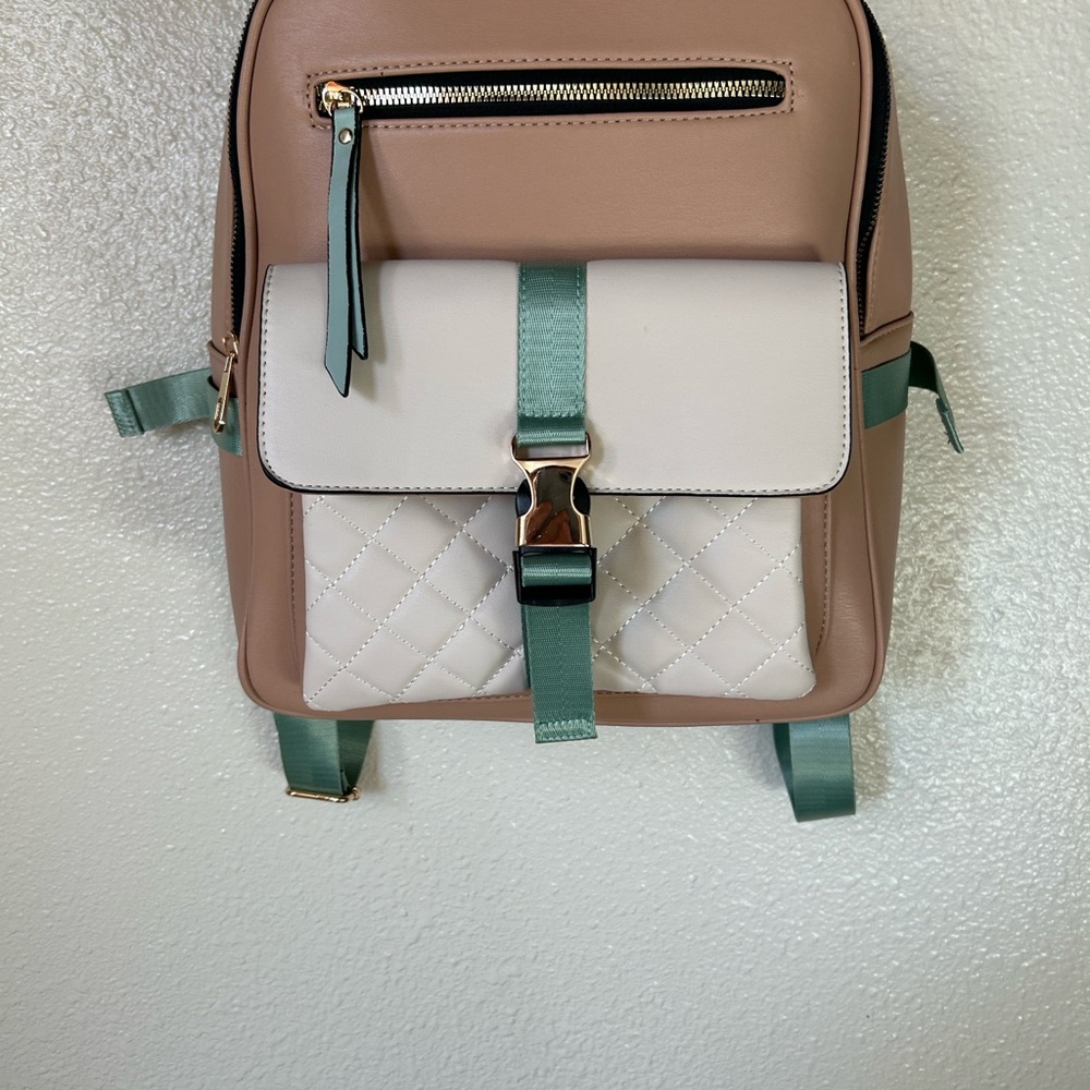 Beige and Green Women's Backpack